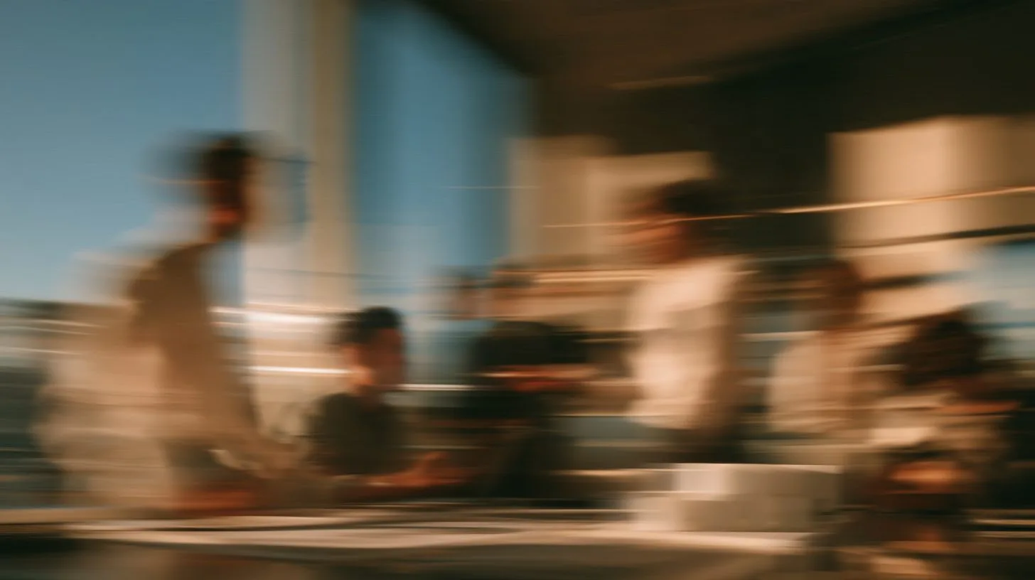 Blurred team moving through a sunlit office